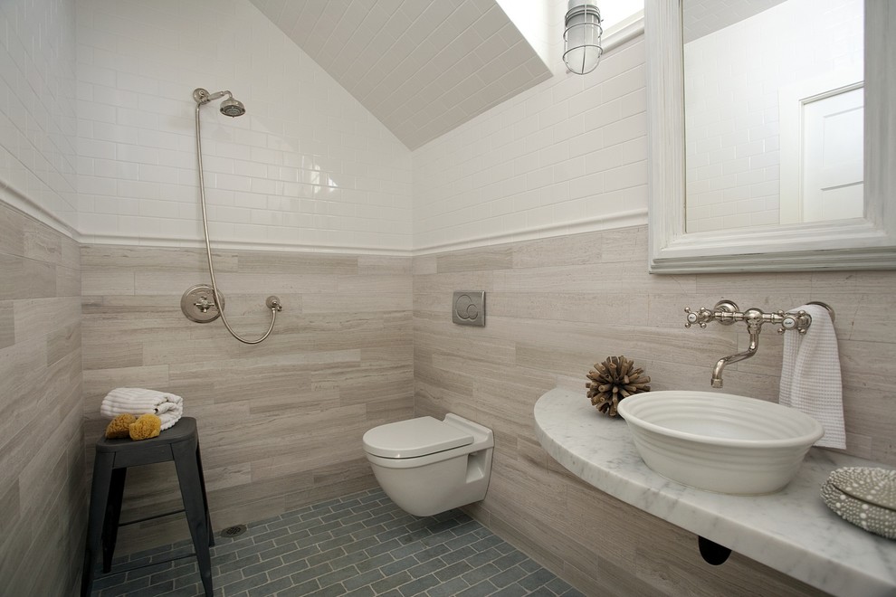 Example of a beach style bathroom design in Boston