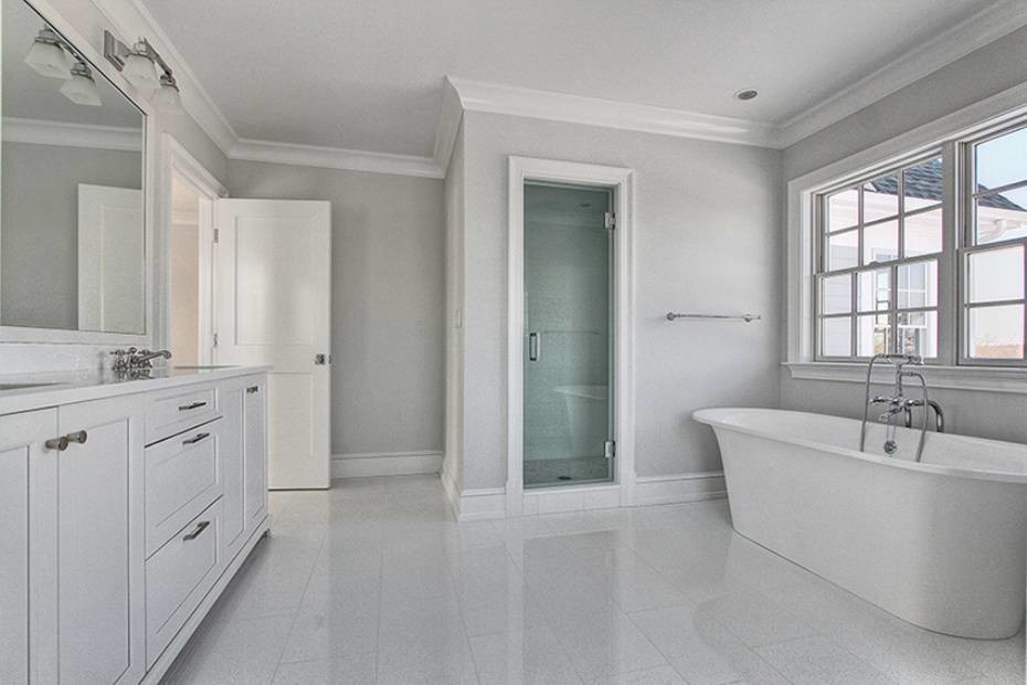 Connecticut Coastal Bathroom with White Vanity and All White