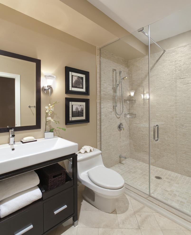 Bathroom - contemporary bathroom idea in Toronto with a vessel sink