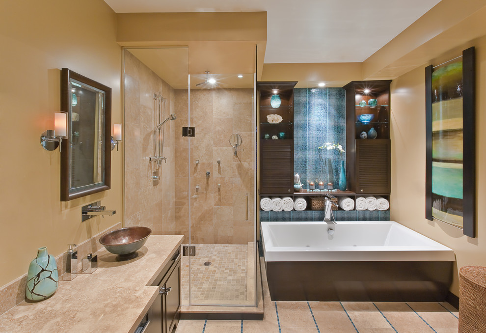 Idee per una stanza da bagno contemporanea con lavabo a bacinella