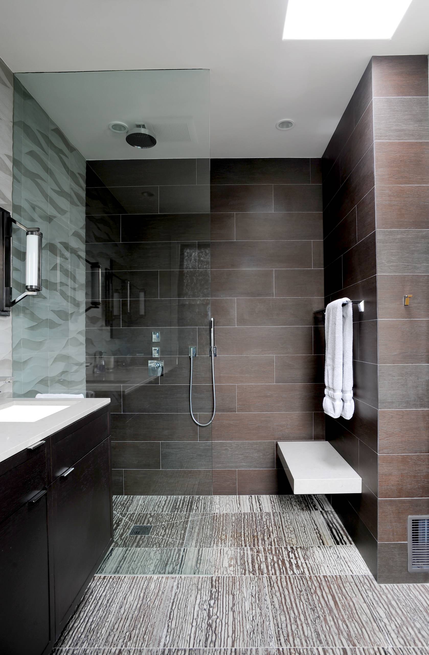 Master Shower with Floating Bench - Premier Design Custom Homes