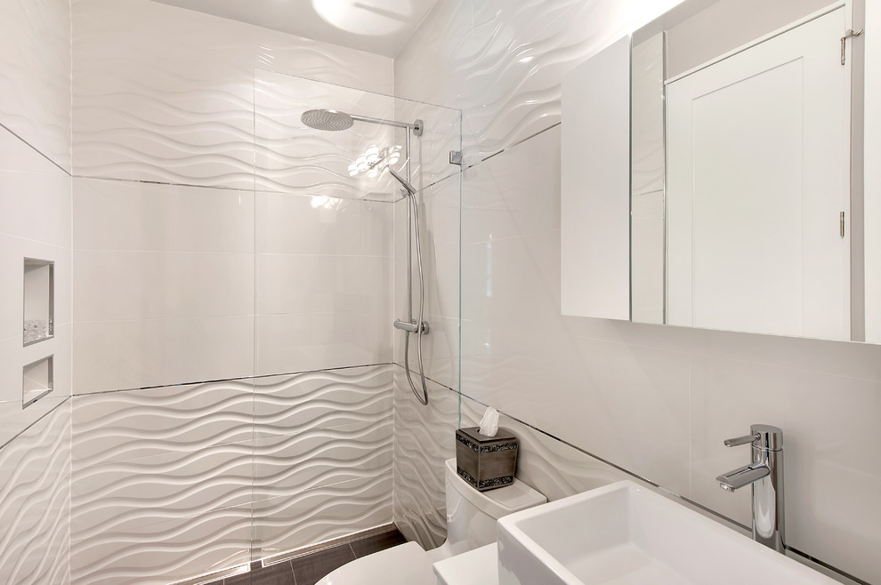 Example of a trendy bathroom design in Other with a vessel sink