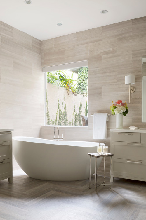 Elegance in Gray: Gray and White Bathroom - Vanity-Centric Freestanding Bathtub Ideas