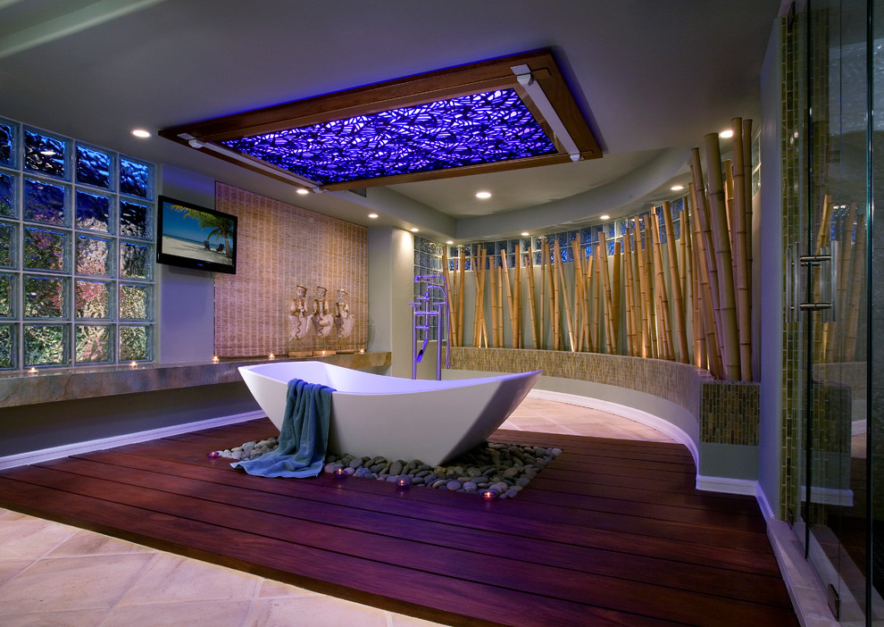 Inspiration for a contemporary green tile bathroom remodel in Orange County
