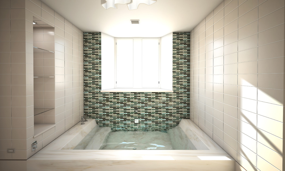 Immagine di una stanza da bagno design con vasca ad alcova