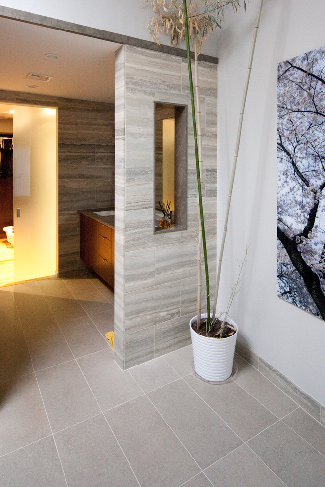 Contemporary Bathroom with Open Vanity Niche Contemporary Bathroom
