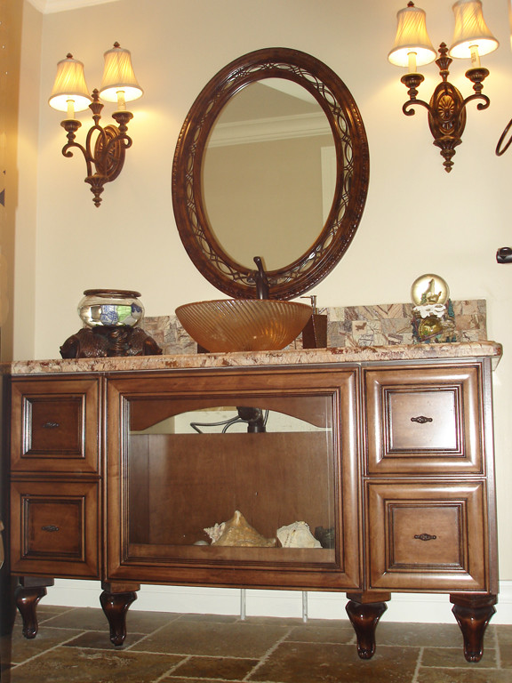 Contemporary bathroom with recessed-panel cabinets Vancouver