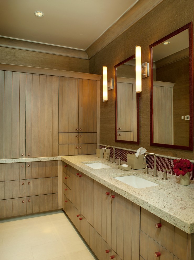 Cette photo montre une salle de bain tendance avec un lavabo encastré.