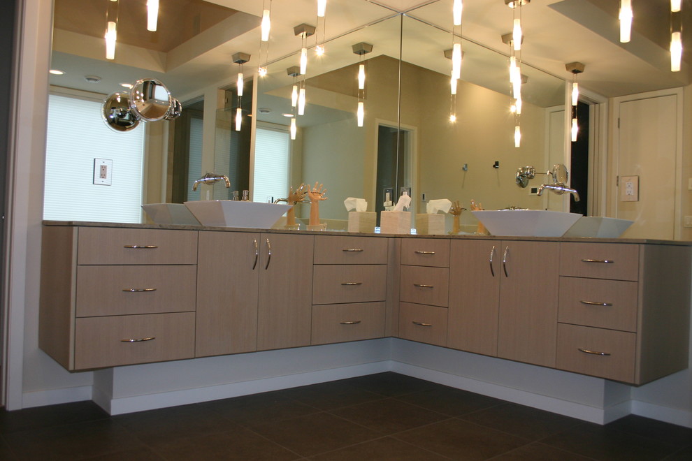 Contemporary master bathroom corner vanity Contemporary Bathroom