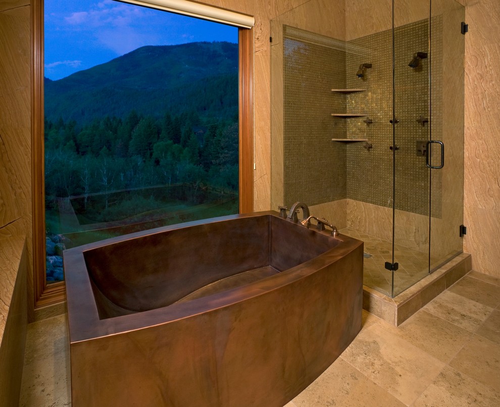 Example of a large trendy master freestanding bathtub design