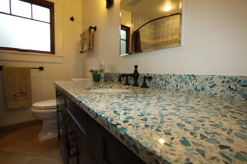 Inspiration for a timeless bathroom remodel in Charlotte with multicolored countertops