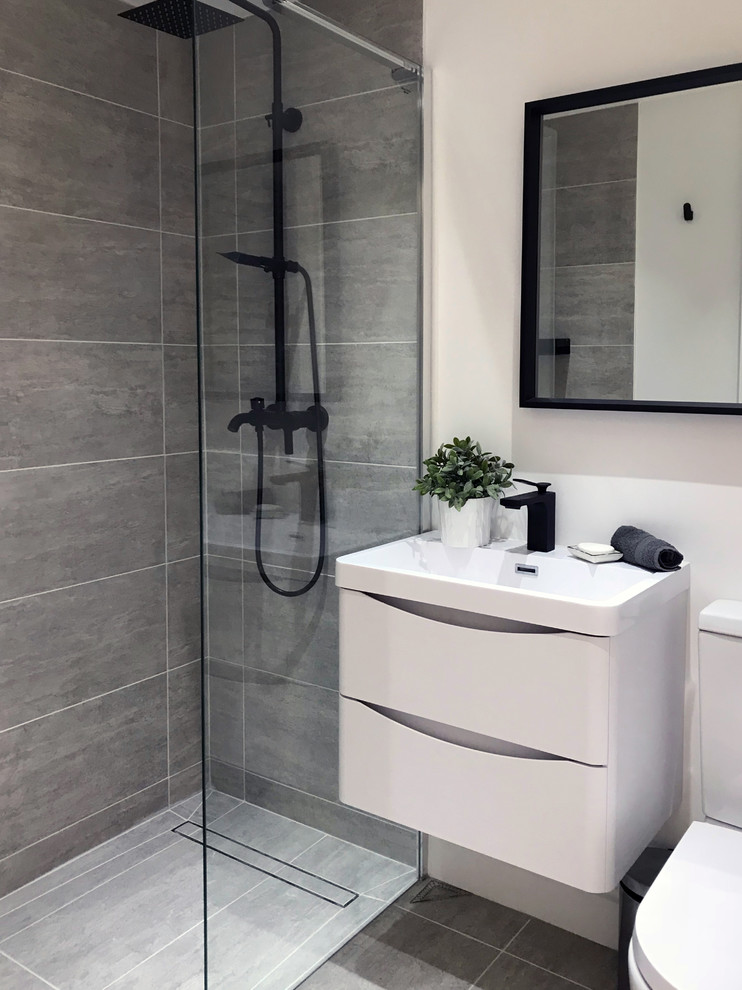 Inspiration for a small modern shower room bathroom in London with a built-in shower and an open shower.