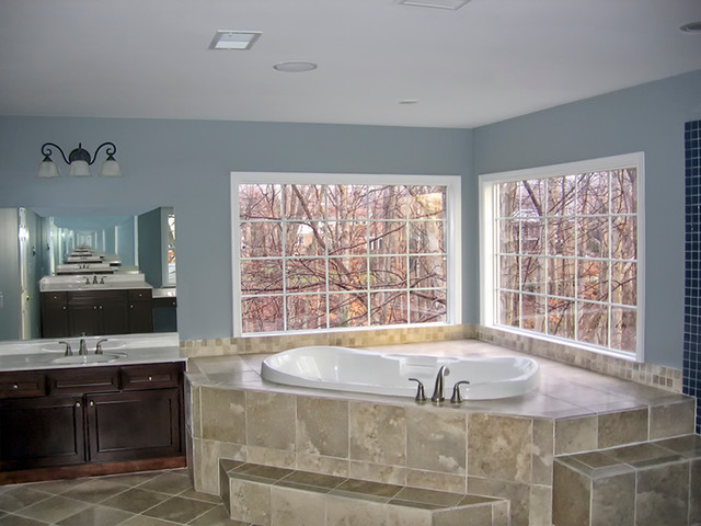 Corner Jacuzzi Tub with Marble Seating to Bringing the Outdoor View Inside  - Contemporary - Bathroom - DC Metro - by Homes By Murphy, INC. | Houzz UK