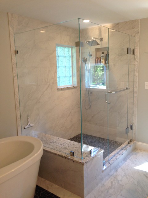 Corner Shower with Window Seat - Transitional - Bathroom