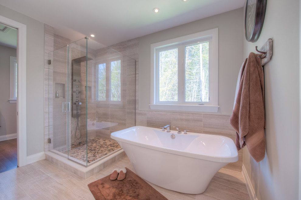Inspiration for a traditional bathroom in Ottawa with a freestanding bath.