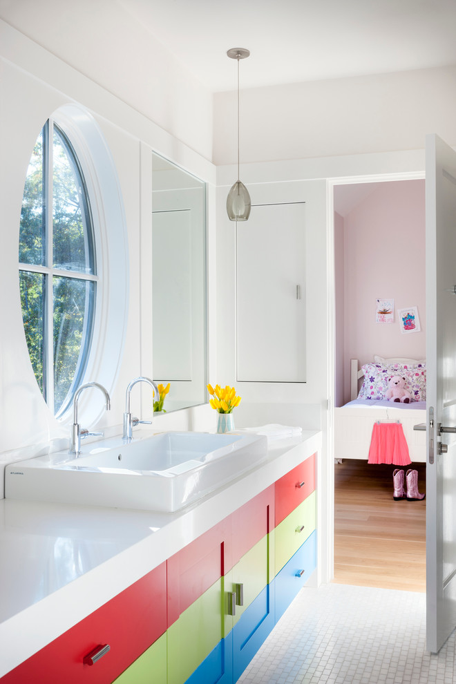 Example of a trendy kids' mosaic tile bathroom design in Boston