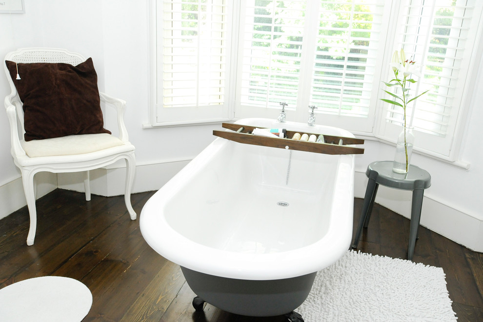 Inspiration for a contemporary freestanding bathtub remodel in London