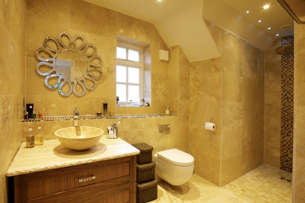 Inspiration for a contemporary doorless shower remodel in Hertfordshire