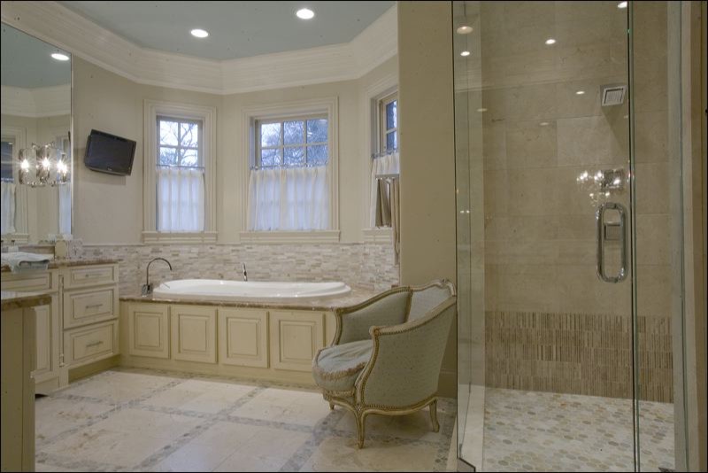 Crema Marfil Leathered with Desert Sand Mosaics Traditional Bathroom Nashville by