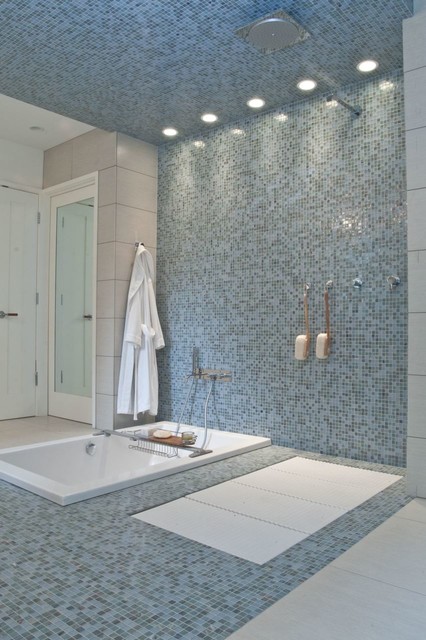 Curbless Shower, with Lacava Tatami Shower Pan - Contemporary