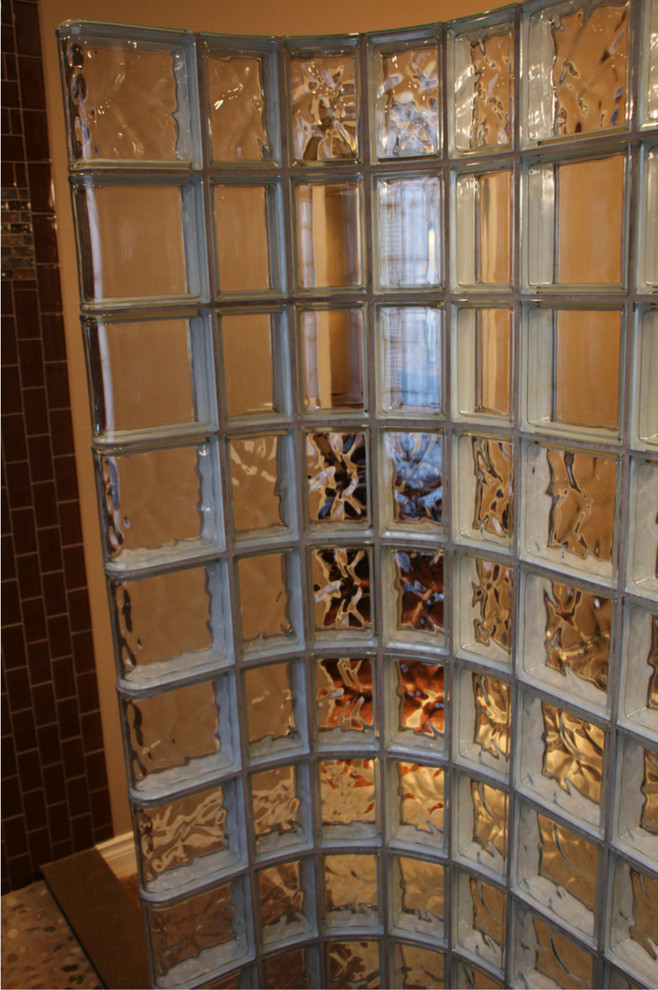 Curved glass block shower wall with clear rows in South Dakota