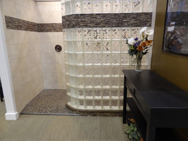 Curved Glass Block Shower Wall With Ready For Tile Base Cleveland Ohio American Traditional Bathroom By Innovate Building Solutions Houzz - Glass Block Shower Wall Pictures