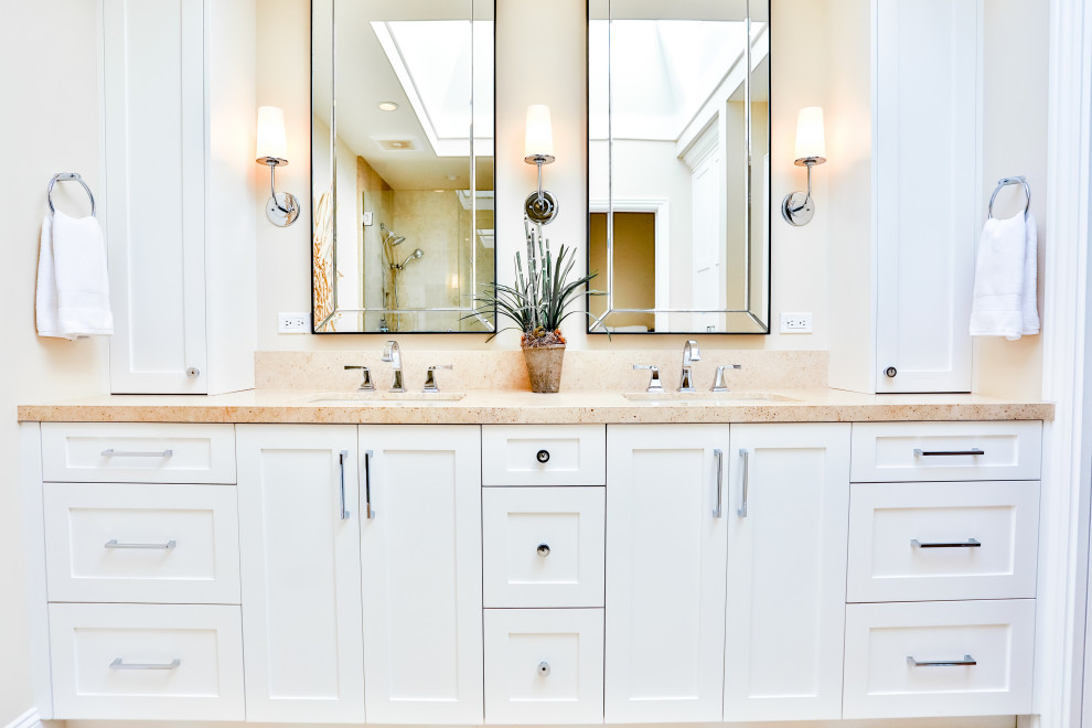 Custom bathroom vanities, coastal beach design white & cream