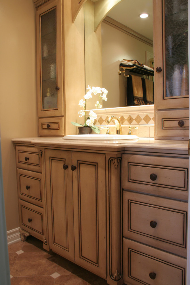 Custom bathroom vanity, traditional design, parchment painted finish ...