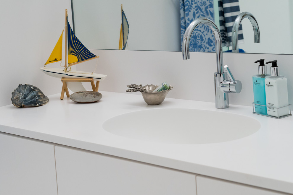 Custom Clean White Corian Vanity Philadelphia PA Modern Bathroom