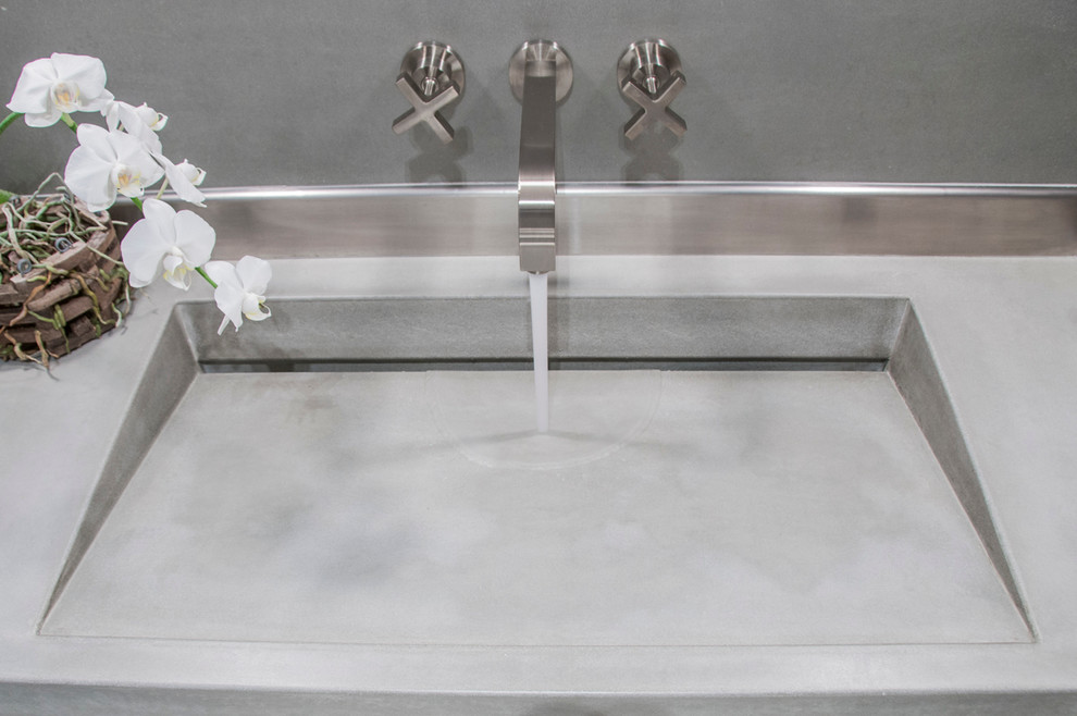 Custom Concrete Powder Room Vanity Top with Integrated Sink Modern