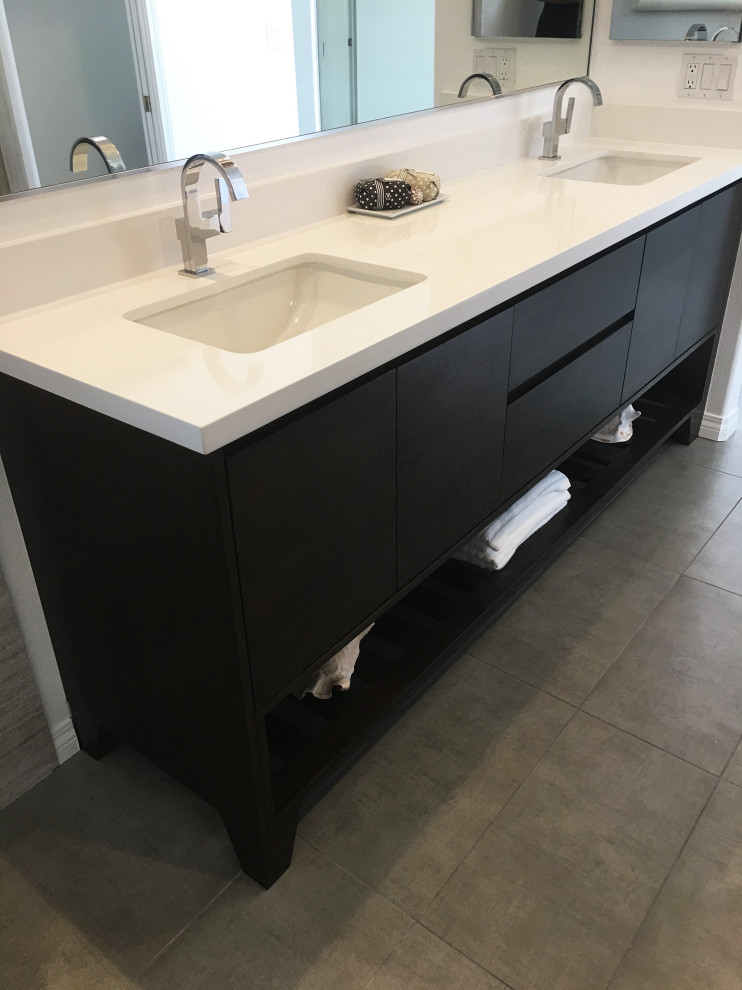 Custom Contemporary Bathroom Vanity Walnut Wood, Dark Stain