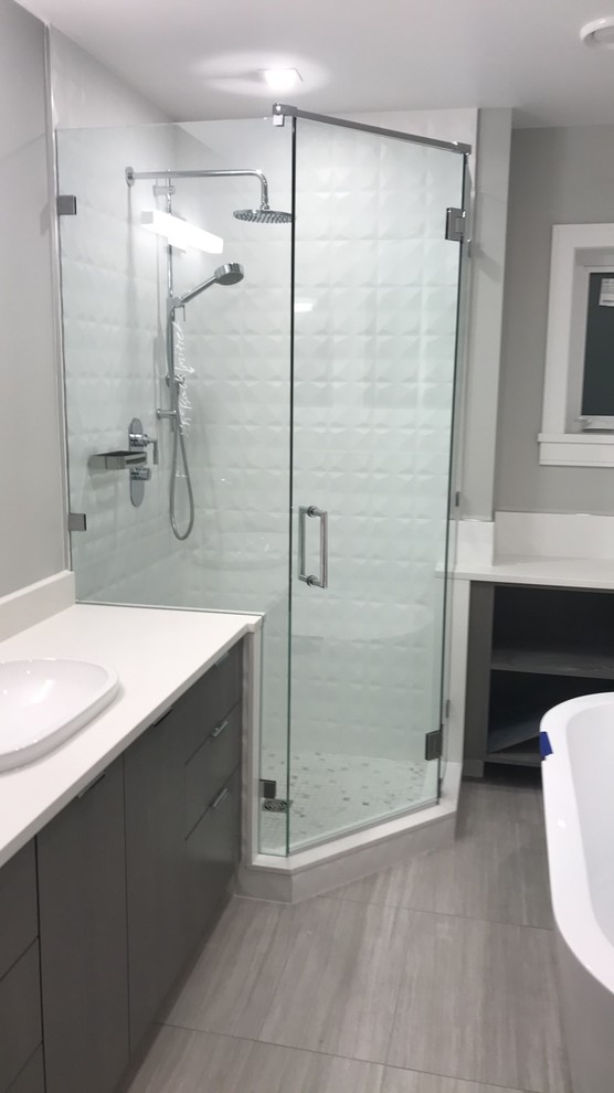 Custom Corner (NeoAngle) Frameless Showers Bathroom Vancouver by