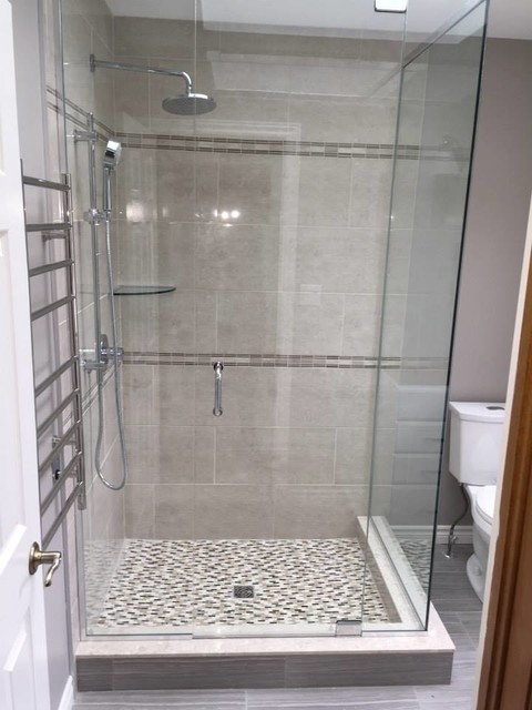 Custom Gray Tile & Glass Shower - Contemporary - Bathroom - Toronto ...