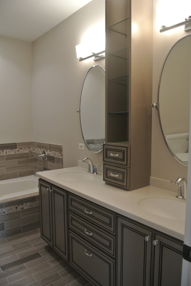 Custom his and hers vanity with a tower in a custom paint color