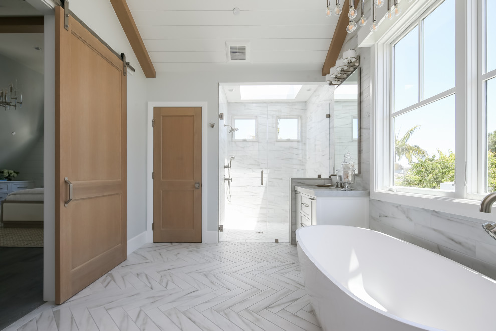 Inspiration for a coastal bathroom remodel in Orange County