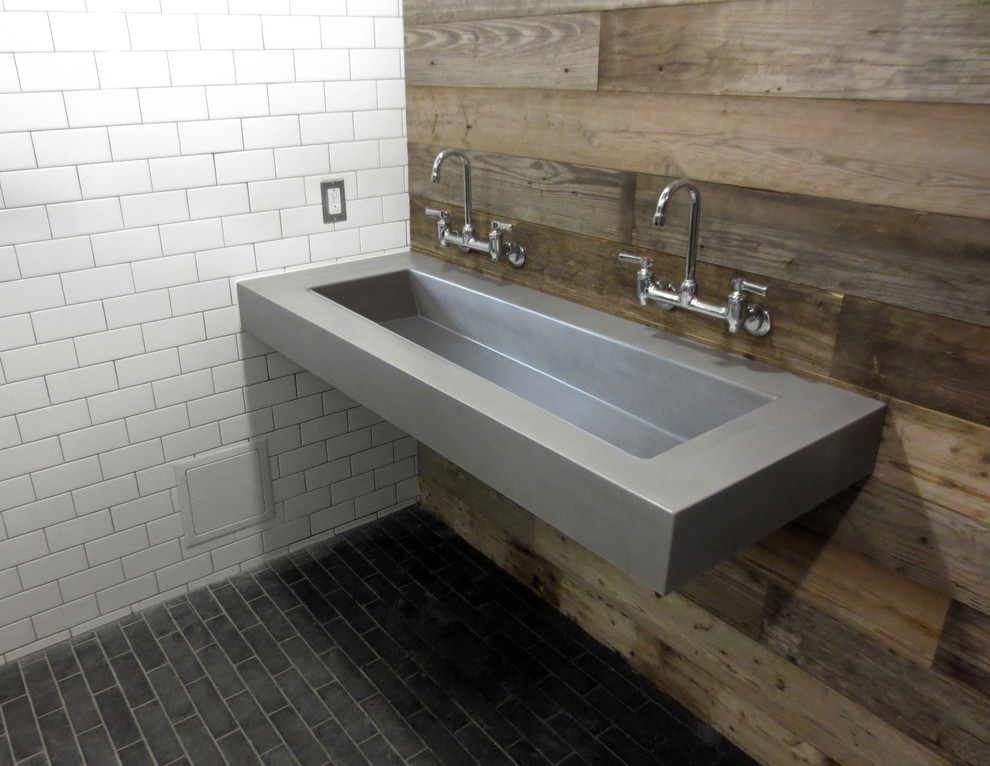 Custom Long Gray Floating Concrete Bathroom Sink Bathroom New York