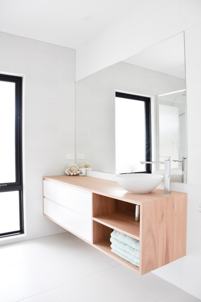 Custom made solid timber floating bathroom vanity Modern Bathroom