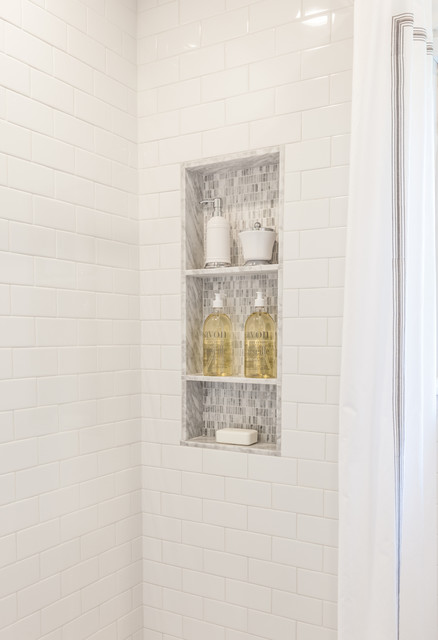 Custom Marble/Mosaic Shower Niche in Walk-In Shower - Traditional - Bathroom  - Houston - by Adeline Ray Design Studio | Houzz UK