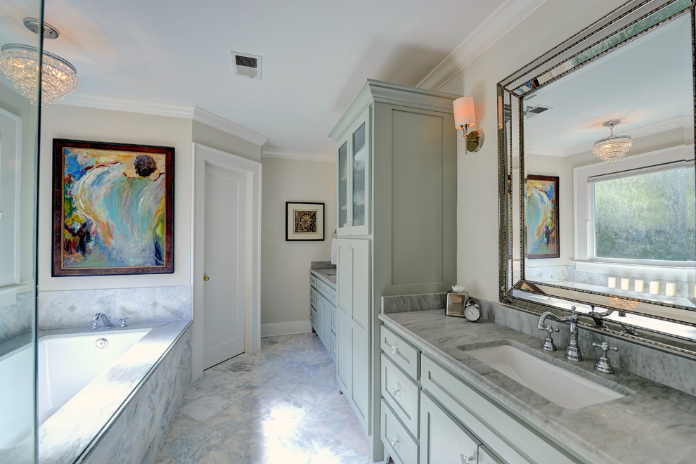 Inspiration for a transitional marble floor and gray floor bathroom remodel in Atlanta