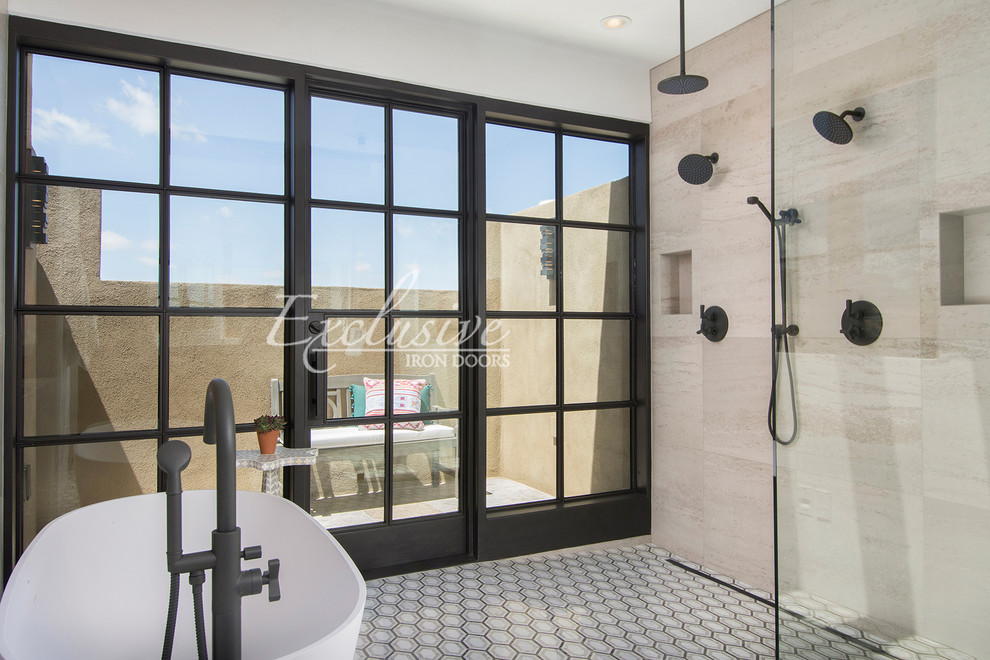 Custom Riva steel doors True North Builders Bathroom Albuquerque
