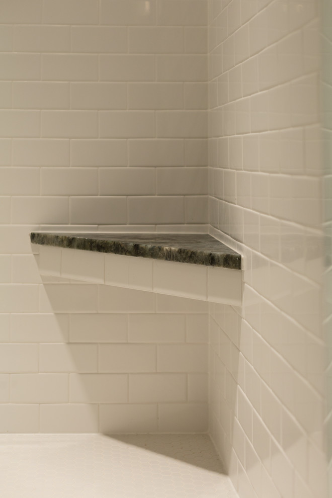 Custom tiled master shower corner seat Craftsman Bathroom