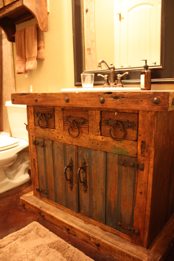 Custom Vanity Rustic Bathroom Houston by Evermon Homes, LLC