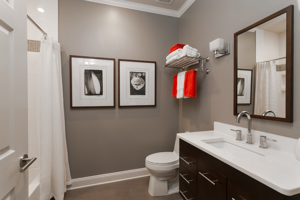 Design ideas for a small contemporary bathroom in Charleston with grey walls.