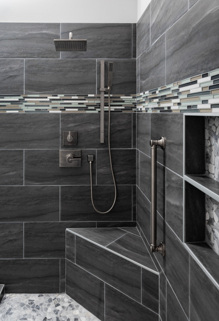 Dark Gray Tile Expanded Shower, Grey Shower Tile
