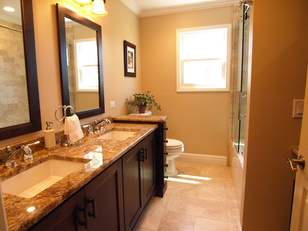 Dark Wood Double Vanity Transitional Bathroom Newark by