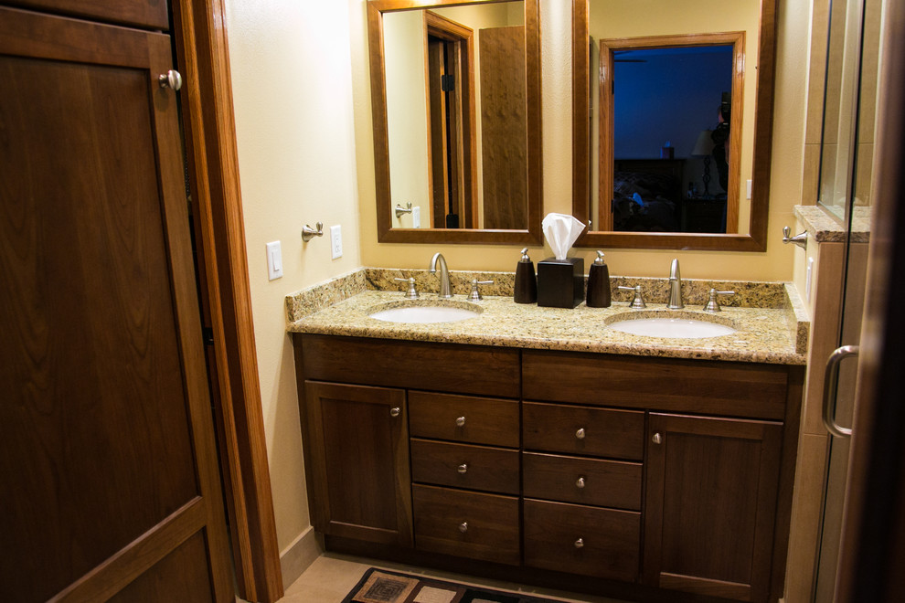 Dark Wood Stain Vanity with Matching Mirror Trim - Traditional ...