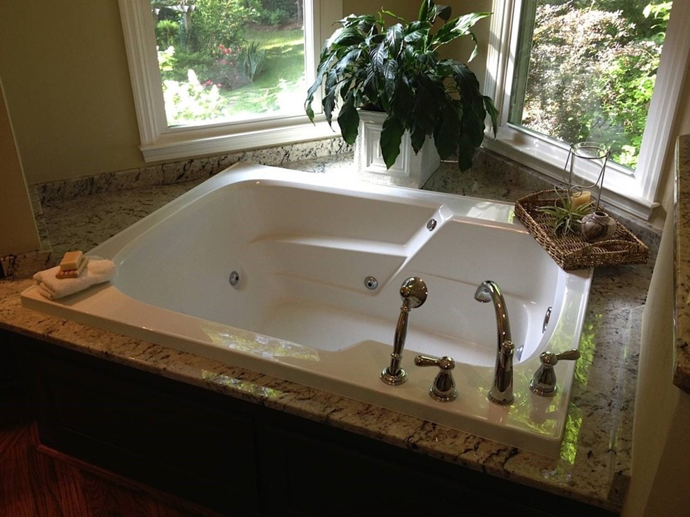 Delicatus White Granite Whirlpool Tub Deck Traditional Bathroom