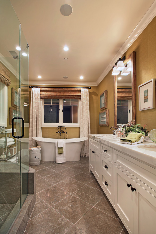 Traditional bathroom in Orange County with a freestanding bath.
