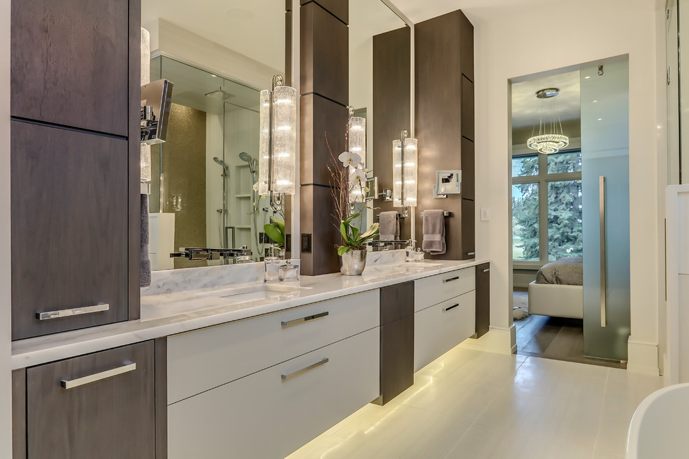 Double Sink, Master Bathroom with Wood Contemporary