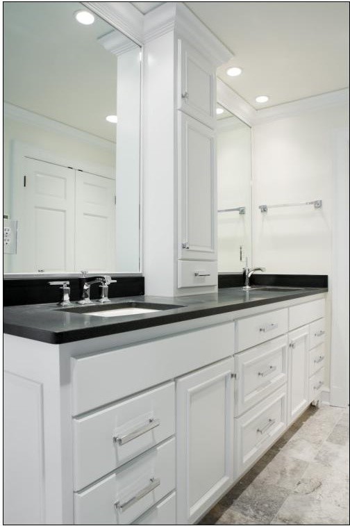Double Sink Vanity w/ Center Tower Contemporary Bathroom
